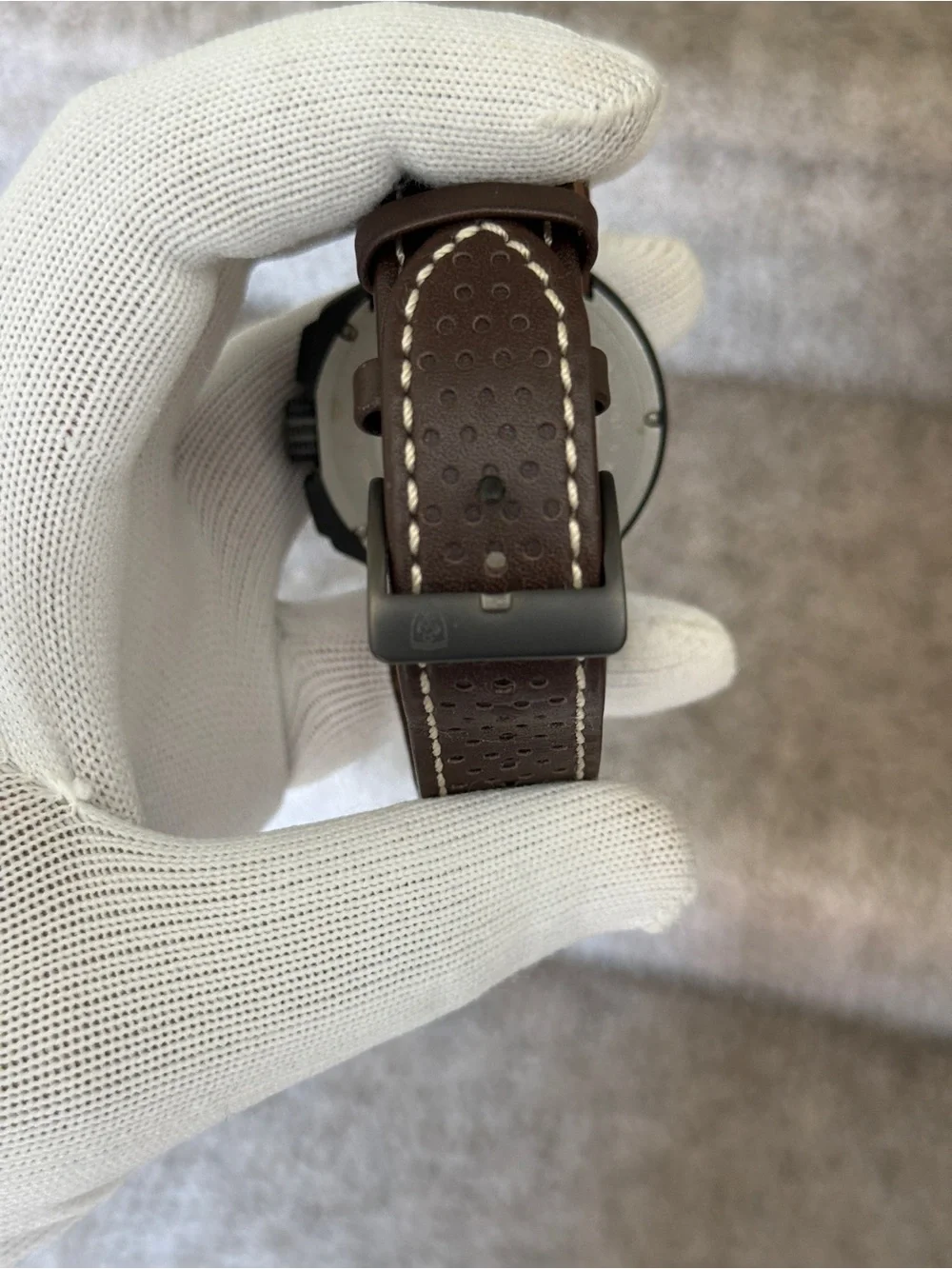 Ferrari F1 classBlack Dial Chronograph Watch with Yellow Accents and Brown Strap